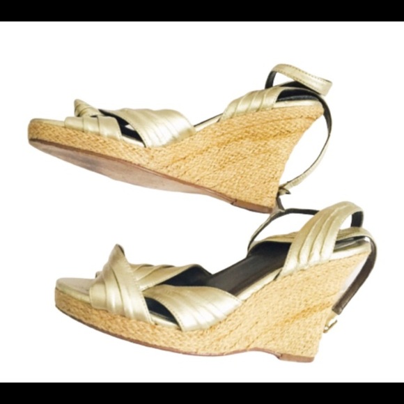 DOROTHY PERKINS Pleated Knot Front With Open Toe Detail Espadrille Wedges Gold 7 - Picture 4 of 6